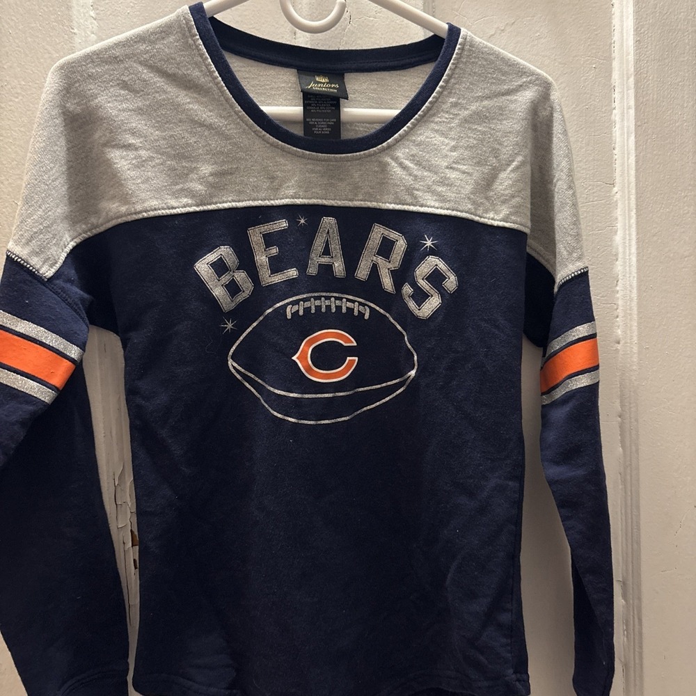 Chicago Bears Juniors Long Sleeved Sweatshirt‎ Navy Blue Sparkly Size Medium 7/9